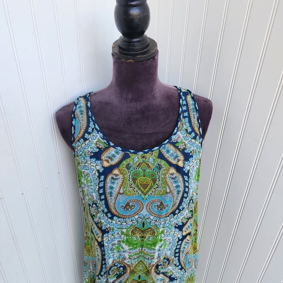 Patrons of Peace Sleeveless Shift Dress Handkerchief Boho Hi- Low Racerback L - Picture 2 of 13